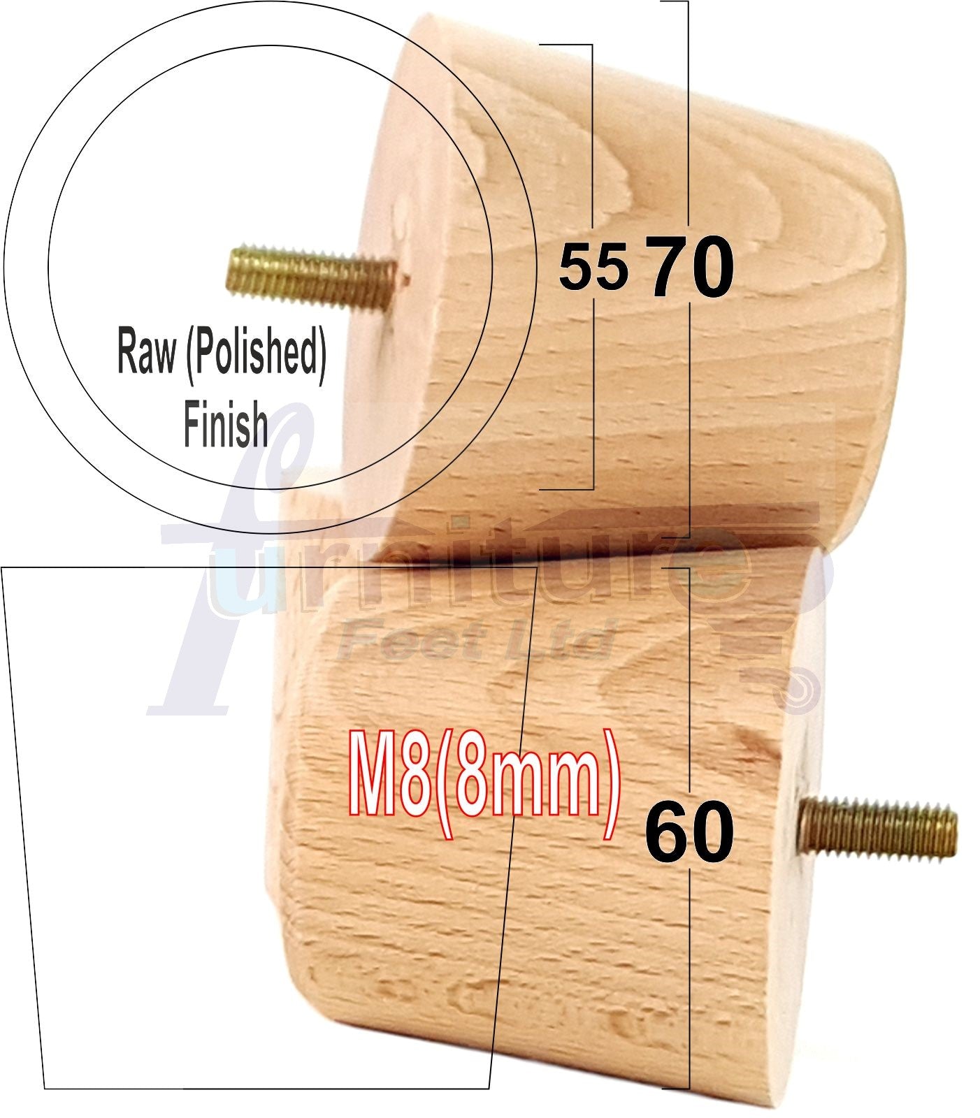 4 Replacement Bun Feet 60mm High Solid Wood Turned Furniture Legs M8 Multiple Colours Chairs Stools Sofa's Beds Settee & Cabinets 2.3 inches