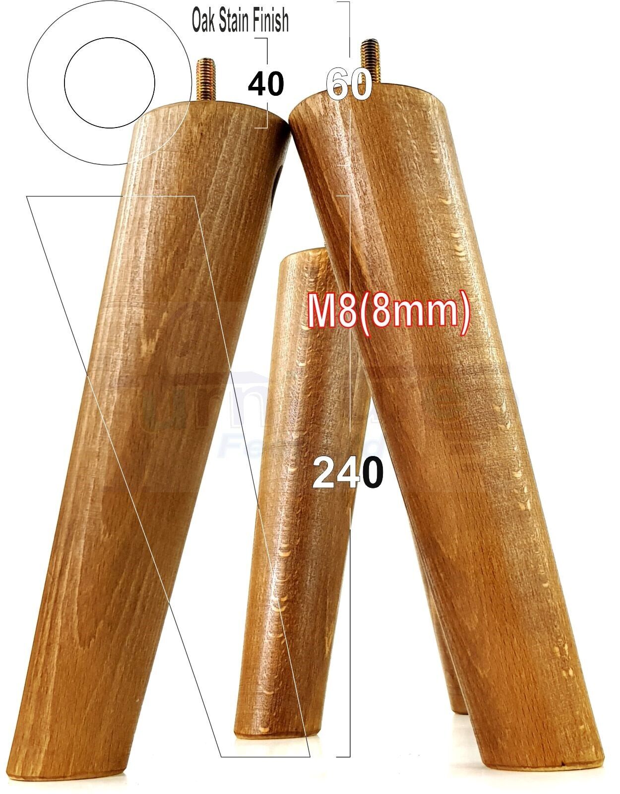 4x Wood Replacement Angled Furniture Chair Legs M8 Settee Sofa Feet 240mm High