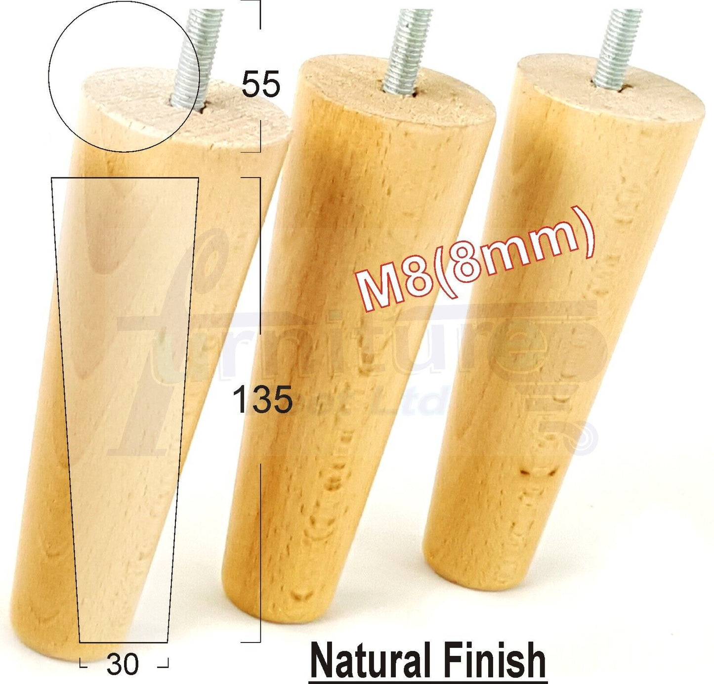 4 Solid Wood Replacement Furniture Chair Legs M8 Settee Sofa Feet 135mm High