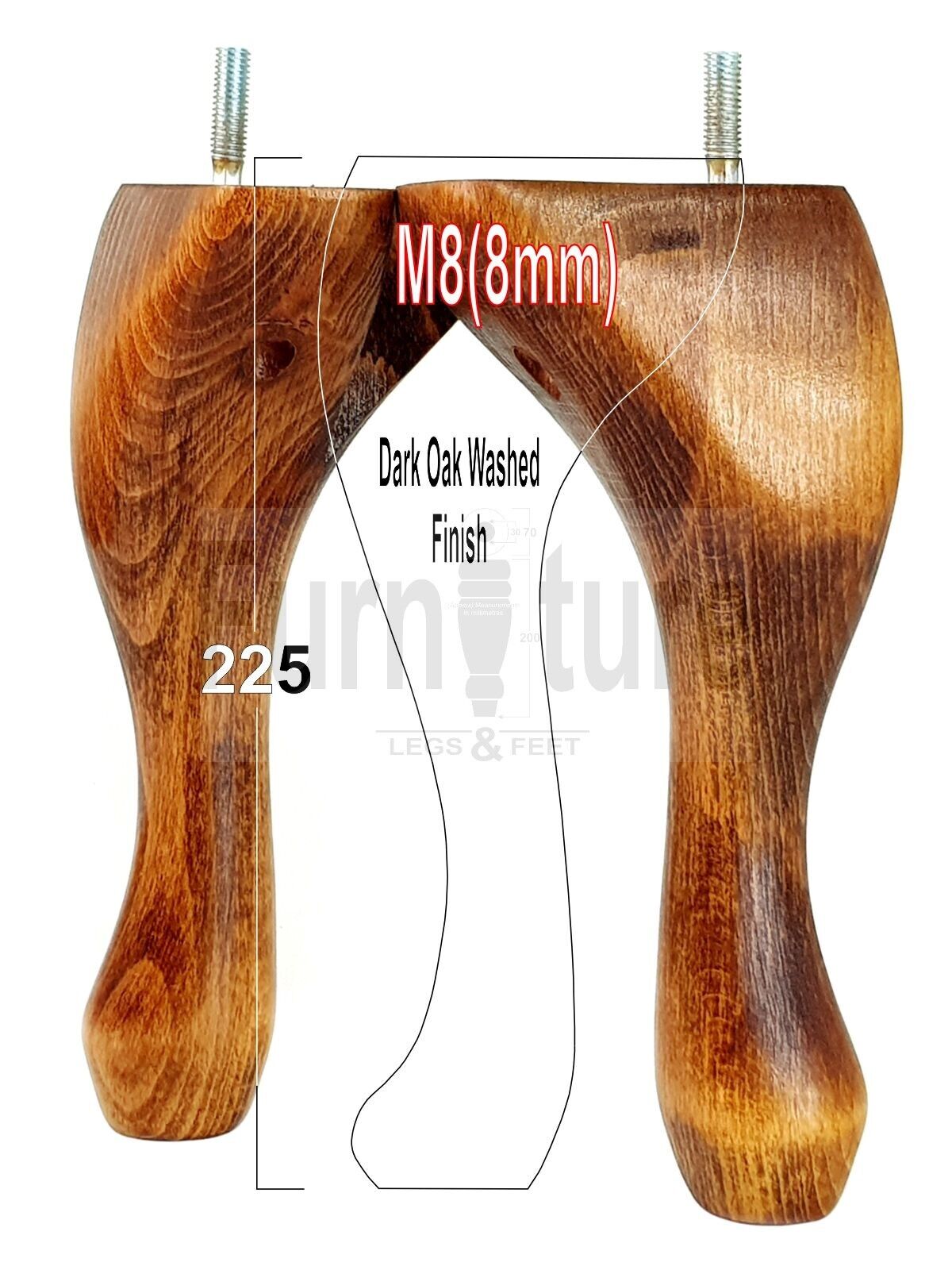 4x Solid Wood Furniture Feet 225mm High Vintage Queen Anne Replacement Legs M8 8 Inches