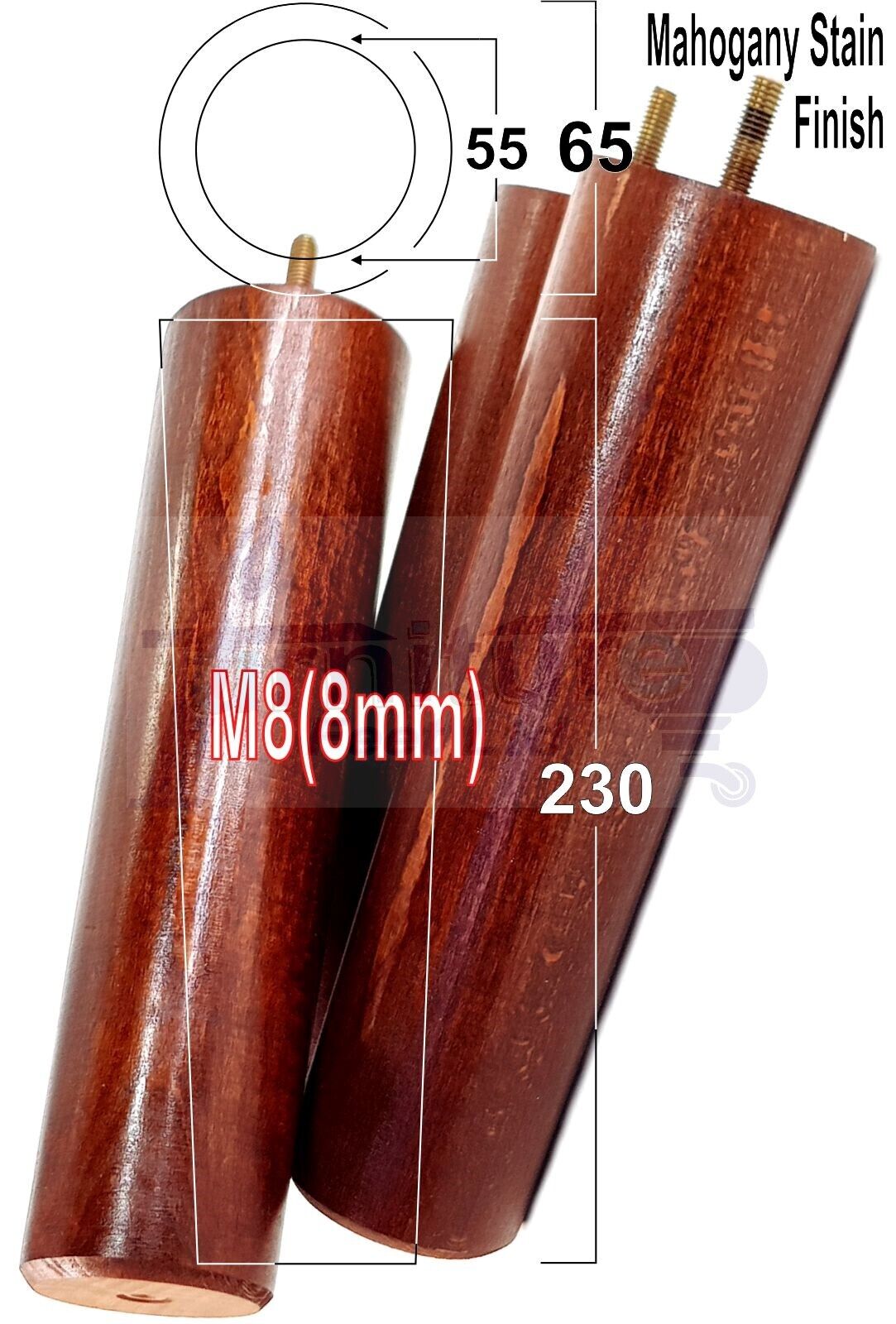 4 Solid Wood Turned Furniture Legs Replacement Bun Feet 230mm High Chairs Stools Sofa Bed Legs Settee & Cabinets M8 Multiple Colours