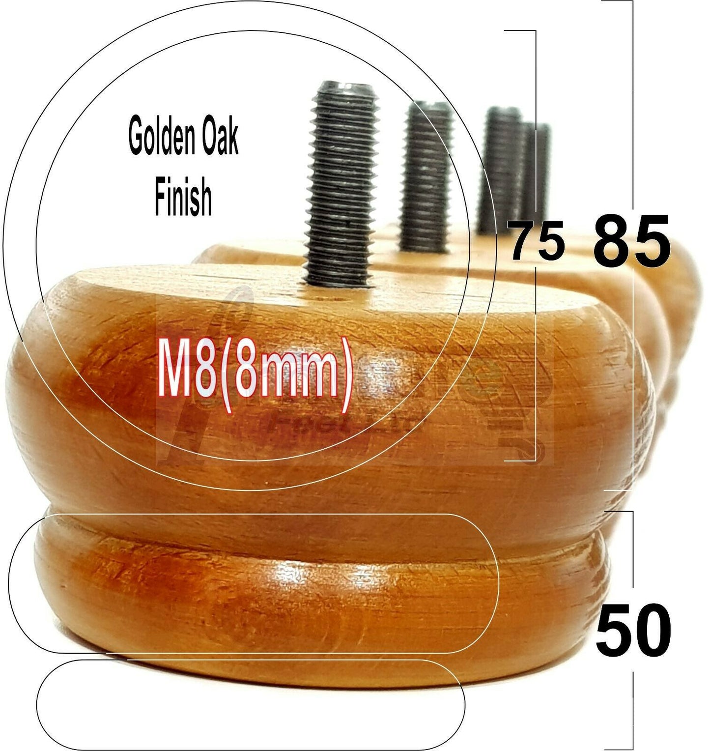 4 Turned Wood Furniture Legs Chair Sofa Bed M8 Replacement Bun Feet 50mm High