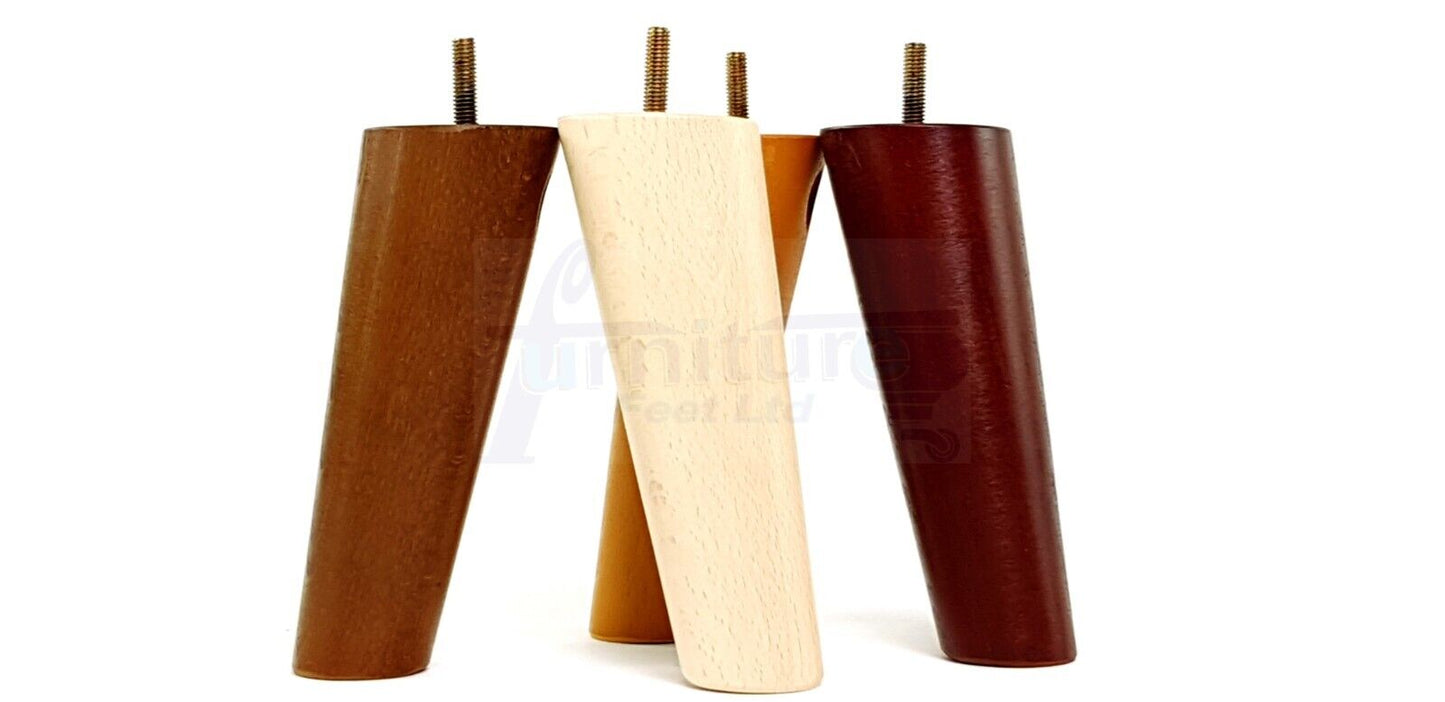 4 Solid Wood Turned Furniture Feet Replacement Mid Centry Angled Retro Legs 150mm High M8 Sofa Chairs Stools Cabinets Beds