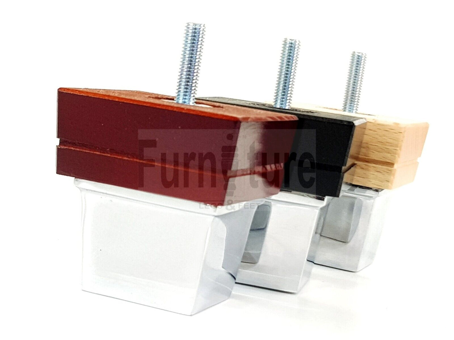 4x Wood Furniture Sofa Legs M8 Replacement Chair Settee Feet & Chrome Metal Slipper Cup 75mm