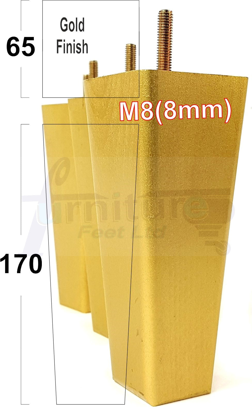 4x Wooden Furniture Legs 170mm High Replacement Square Tapered Feet 8mm