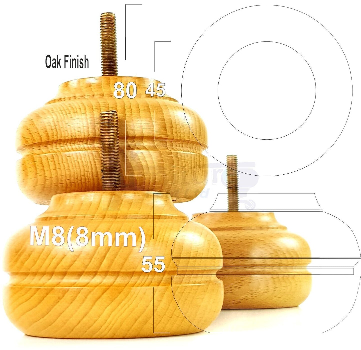 4 Wood Replacment Furniture Chair Legs M8 Sofa Settee Bed Stool Feet 55mm High