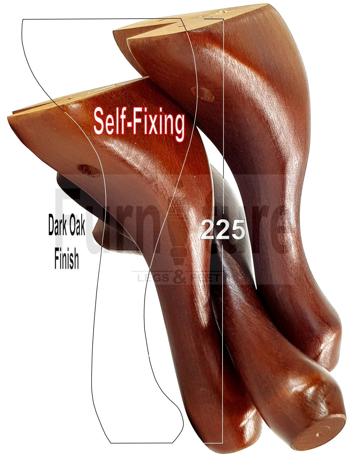 4 Wooden Traditional Queen Anne Furniture Legs 225mm Sofa Chair Beds (Self-Fix)