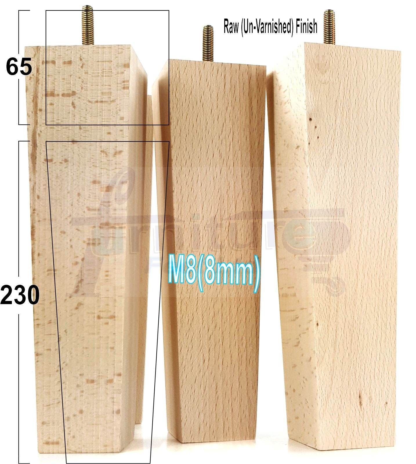 4 Solid Wood Furniture Feet Square Replacement Block Tapered Legs 230mm High M8 Sofa Chairs Stools Cabinets Beds