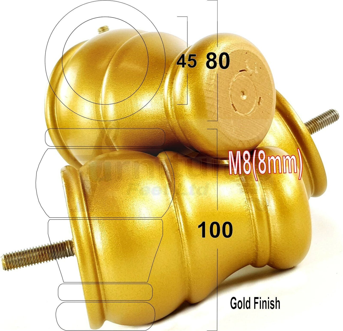 4 Turned Wood Furniture Chair Legs M8 Replacement Sofa Settee Chair Bed Feet 100mm High