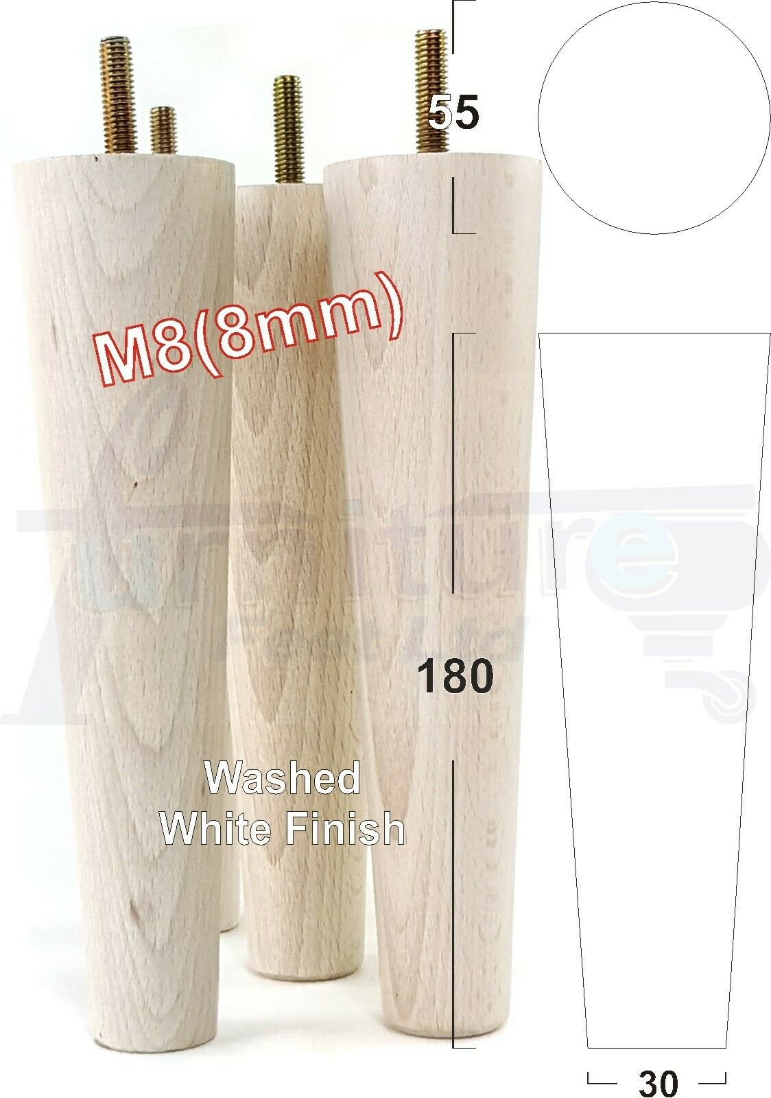 4 Retro Wood Replacement Furniture Chair Legs M8 Footstool Settee Sofa Feet 180mm High