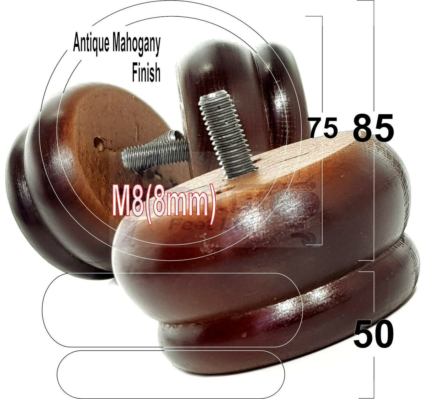 4 Turned Wood Furniture Legs Chair Sofa Bed M8 Replacement Bun Feet 50mm High