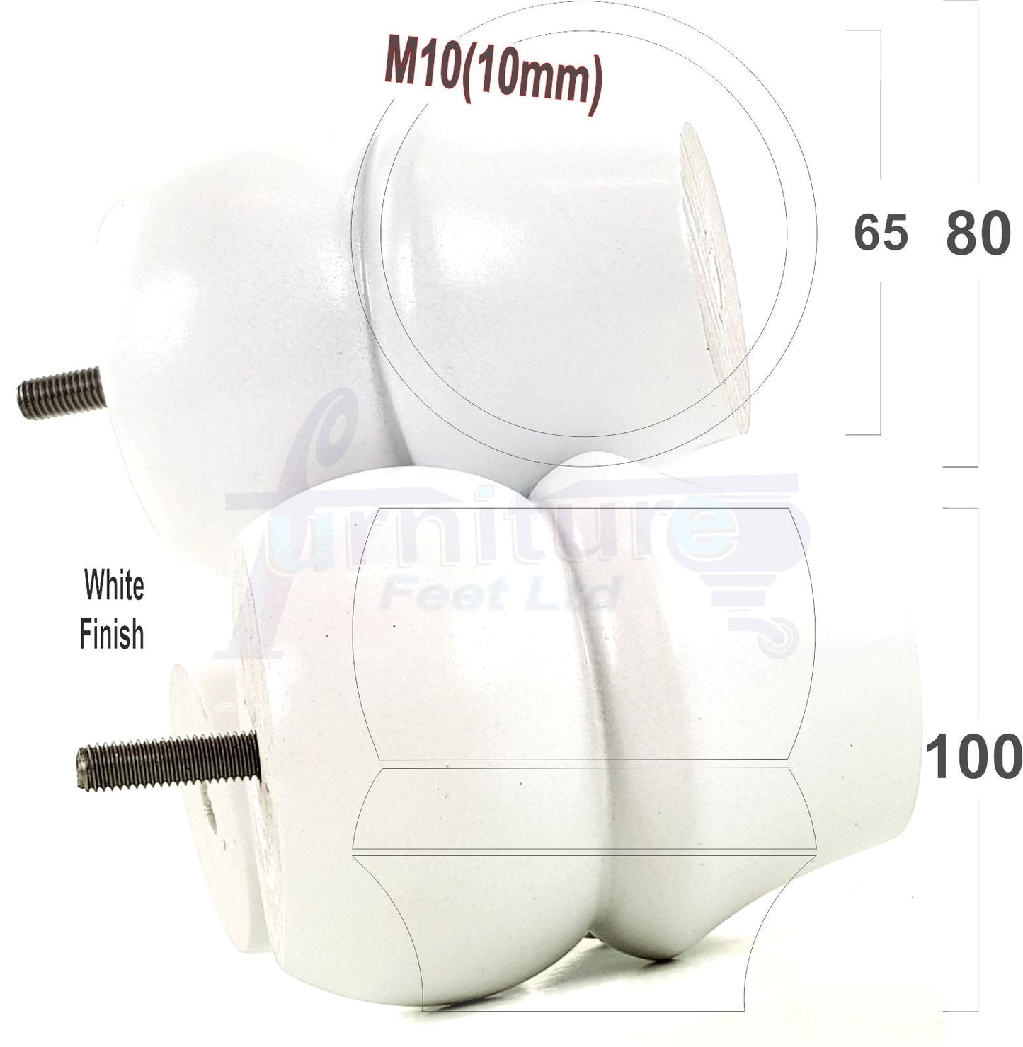 Set Of 4 Solid Wood Turned Furniture Legs Replacement Bun Feet 100mm High 10mm Thread