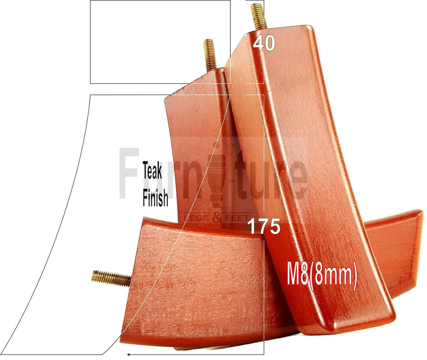 SET OF 4 WOODEN FURNITURE FEET 175mm HIGH REPLACEMENT SOFA LEGS 8mm Thread