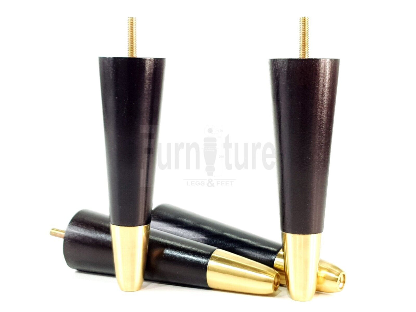 4x Turned M8 Wood Furniture Chair Sofa, Settee Legs Feet Brass Slipper Cup 170mm