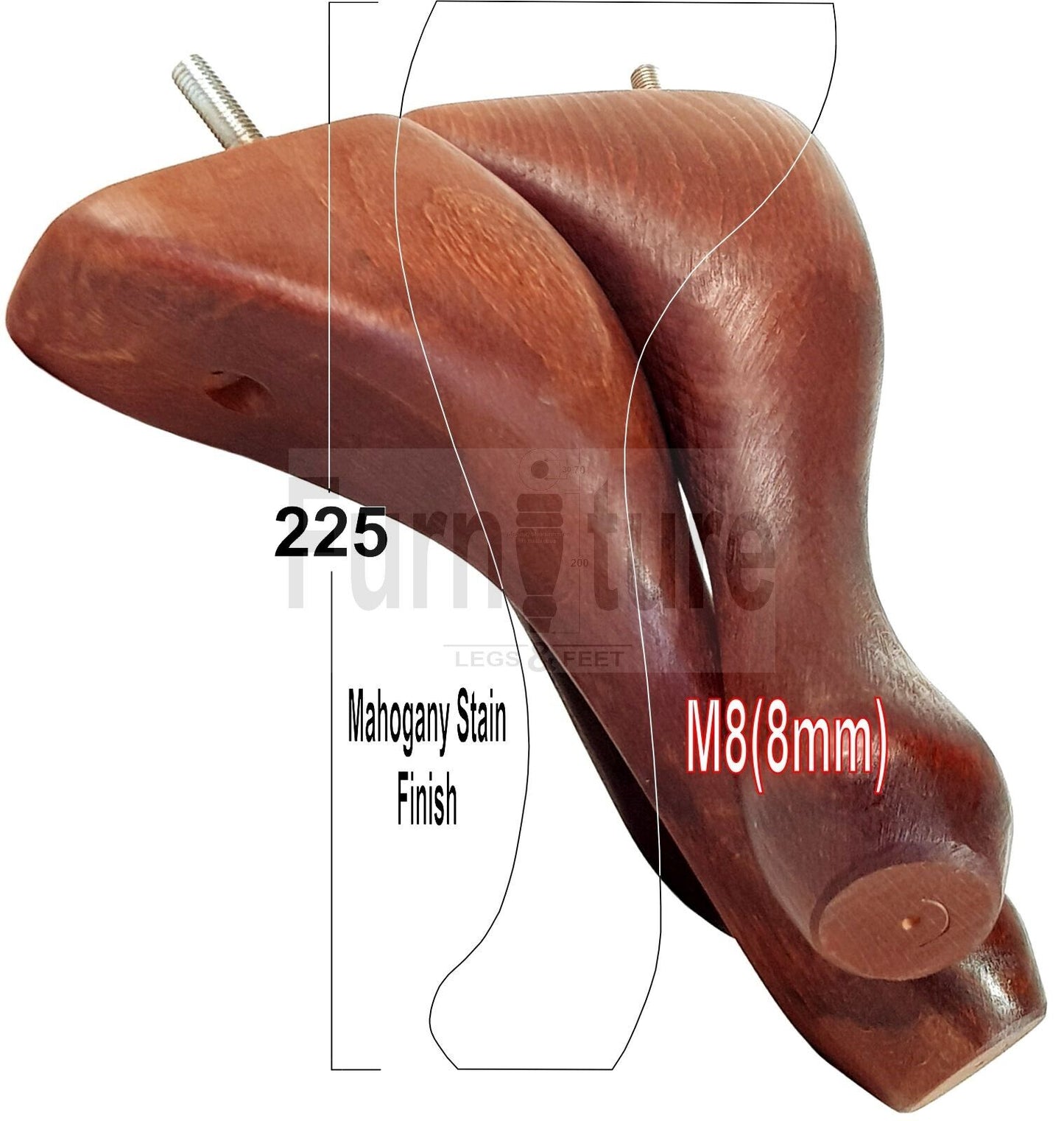 4x Solid Wood Furniture Feet 225mm High Vintage Queen Anne Replacement Legs M8 8 Inches