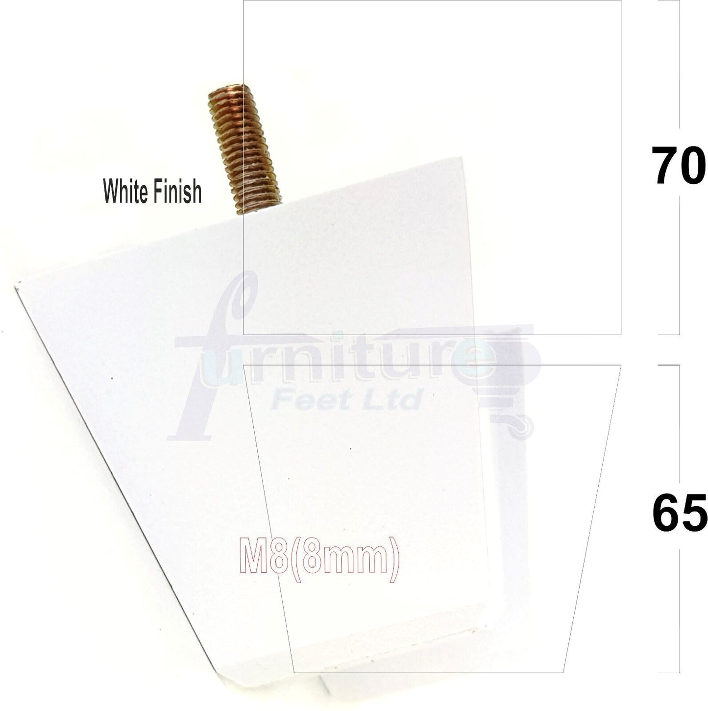 Set Of 4 Solid Wood Square Block Furniture Feet Replacement Legs 65mm High M8(8mm)