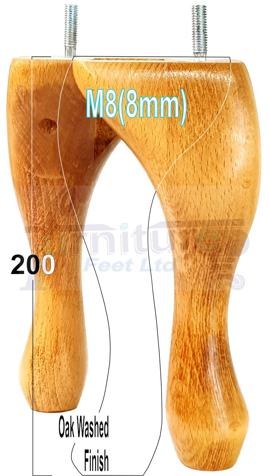 4 Solid Wood Furniture Feet 200mm High Vintage Queen Anne Replacement Legs M8 8 Inches