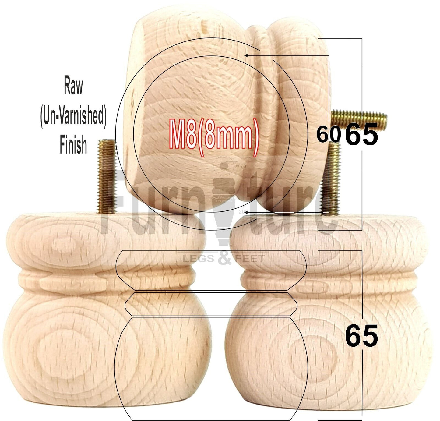 4 Wood Bun Feet Replacement Turned Furniture Legs 60mm High Multiple Colours 2 Inches Tall Chairs Stools Sofa Beds Cabinets M8