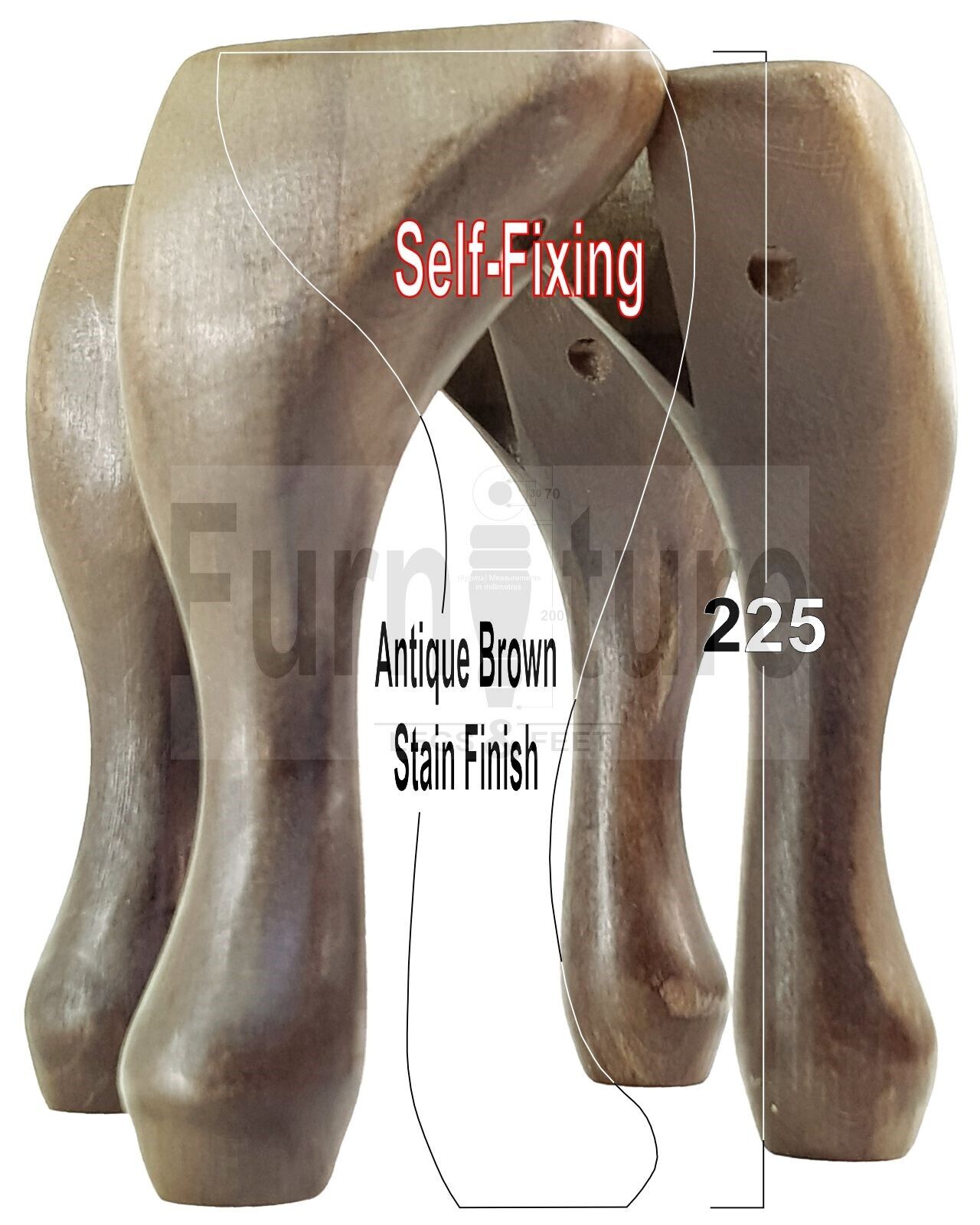 4 Wooden Traditional Queen Anne Furniture Legs 225mm Sofa Chair Beds (Self-Fix)