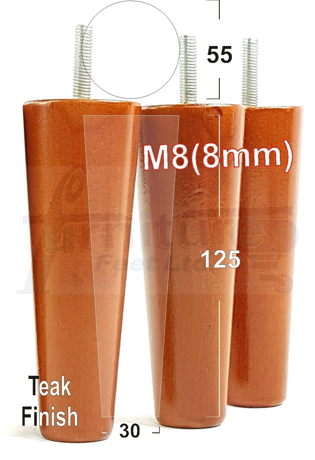 4 Solid Retro Wood Replacement Turned Furniture Chair Legs M8 Settee Sofa Feet 125mm High