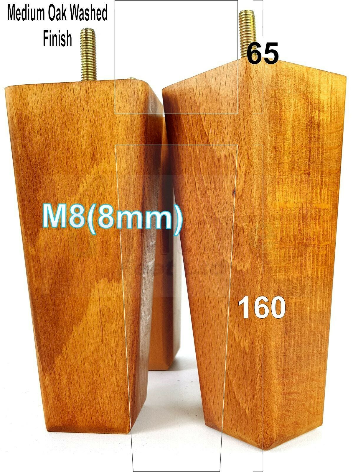 4x Wooden Furniture Legs 160mm High Replacement Square Tapered Feet 8mm
