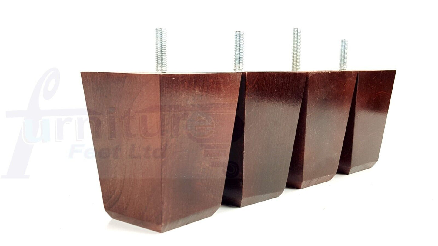 Set Of 4 Square Block Solid Wood Furniture Feet Replacement Legs 100mm High M8(8mm)