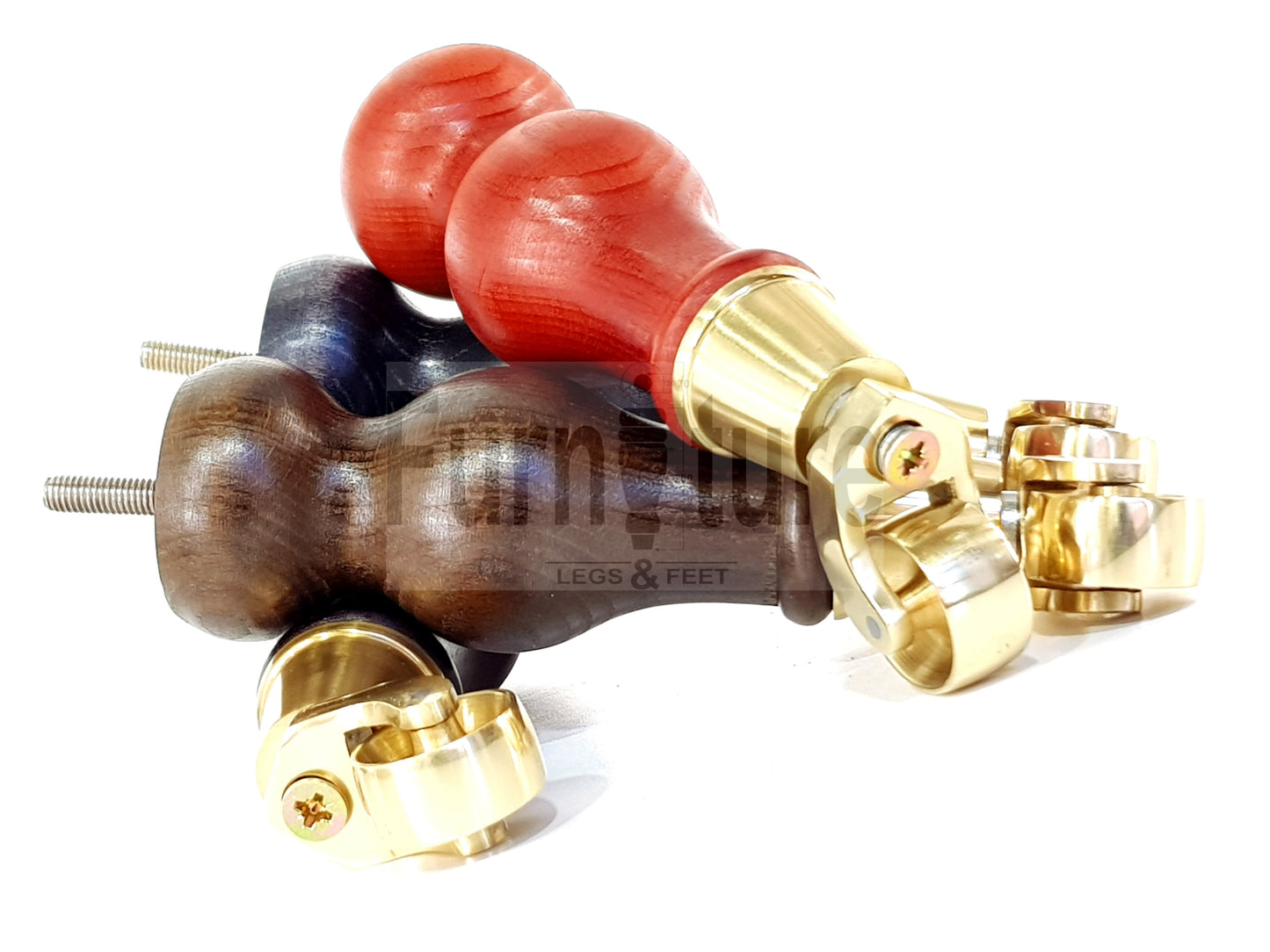 4x Turned Wood Furniture Brass Castor Legs Sofa, Chair Replacement Feet 195mm