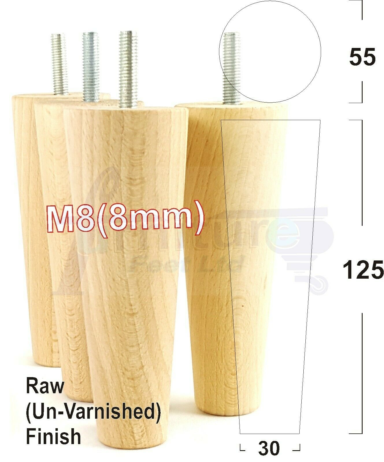 4 Solid Retro Wood Replacement Turned Furniture Chair Legs M8 Settee Sofa Feet 125mm High