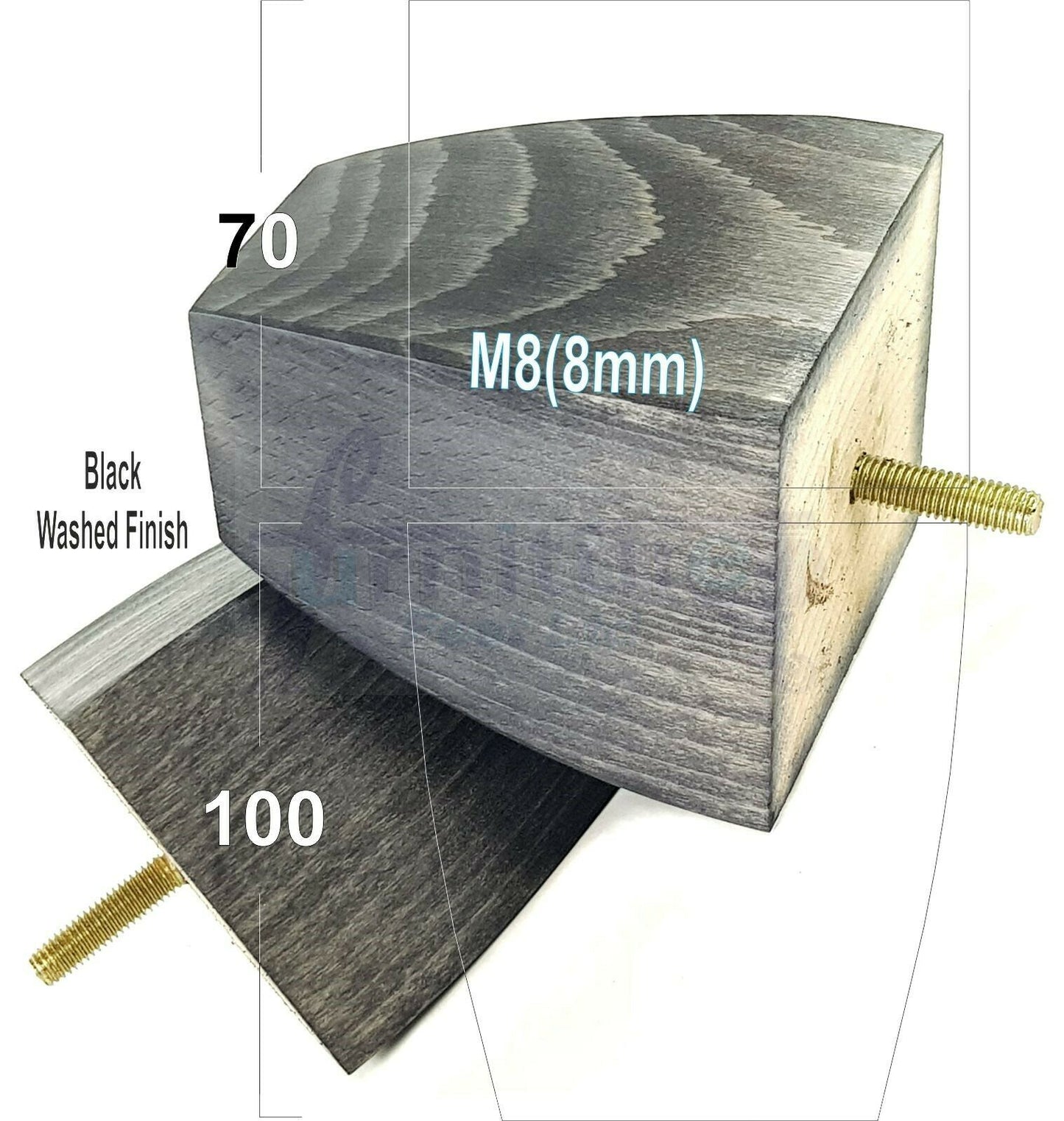 Set Of 4 Solid Wood Square Block Furniture Feet Replacement Legs 100mm High M8(8mm)