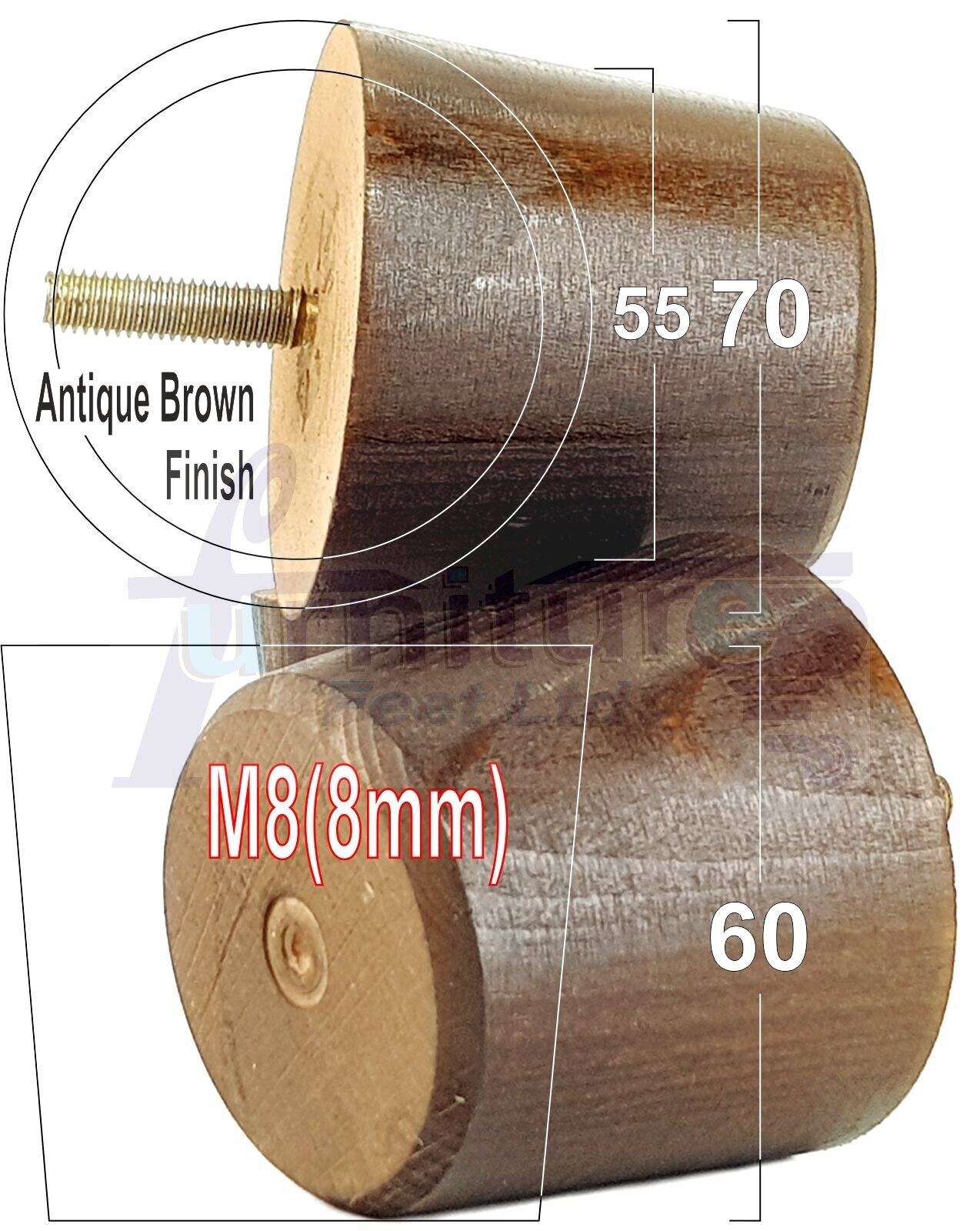 4 Replacement Bun Feet 60mm High Solid Wood Turned Furniture Legs M8 Multiple Colours Chairs Stools Sofa's Beds Settee & Cabinets 2.3 inches