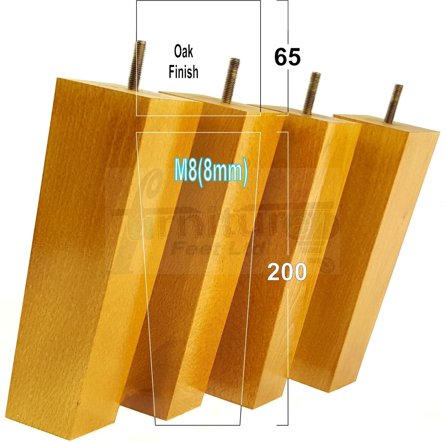4 Solid Wood Furniture Feet Square Replacement Block Tapered Legs 200mm High M8 Sofa Chairs Stools Cabinets Beds