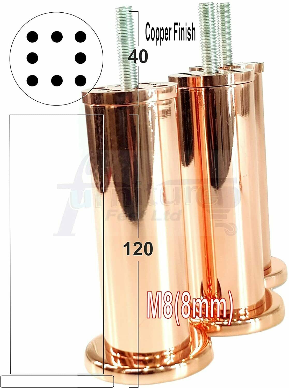 4 Rose Gold Furniture Feet Metal Copper Legs 125mm High Sofa Chair Beds Cabinets