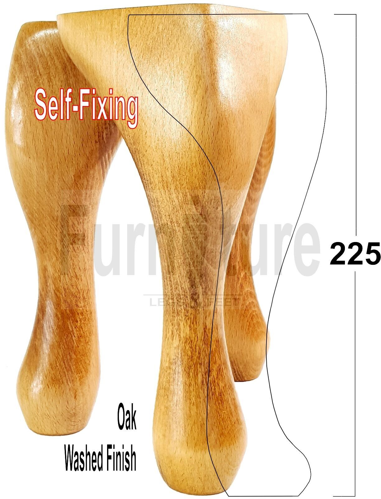 4 Wooden Traditional Queen Anne Furniture Legs 225mm Sofa Chair Beds (Self-Fix)