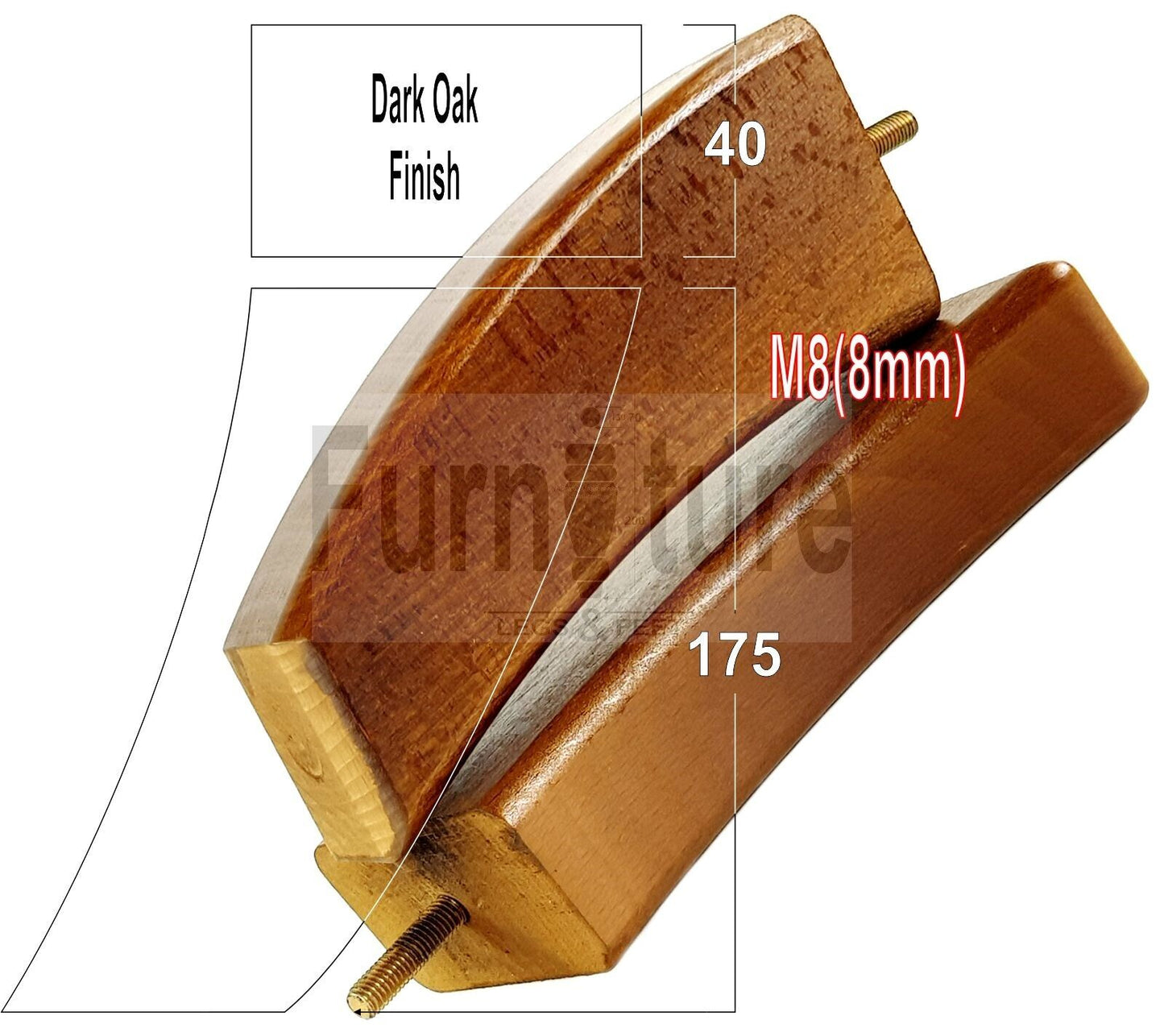 SET OF 4 WOODEN FURNITURE FEET 175mm HIGH REPLACEMENT SOFA LEGS 8mm Thread
