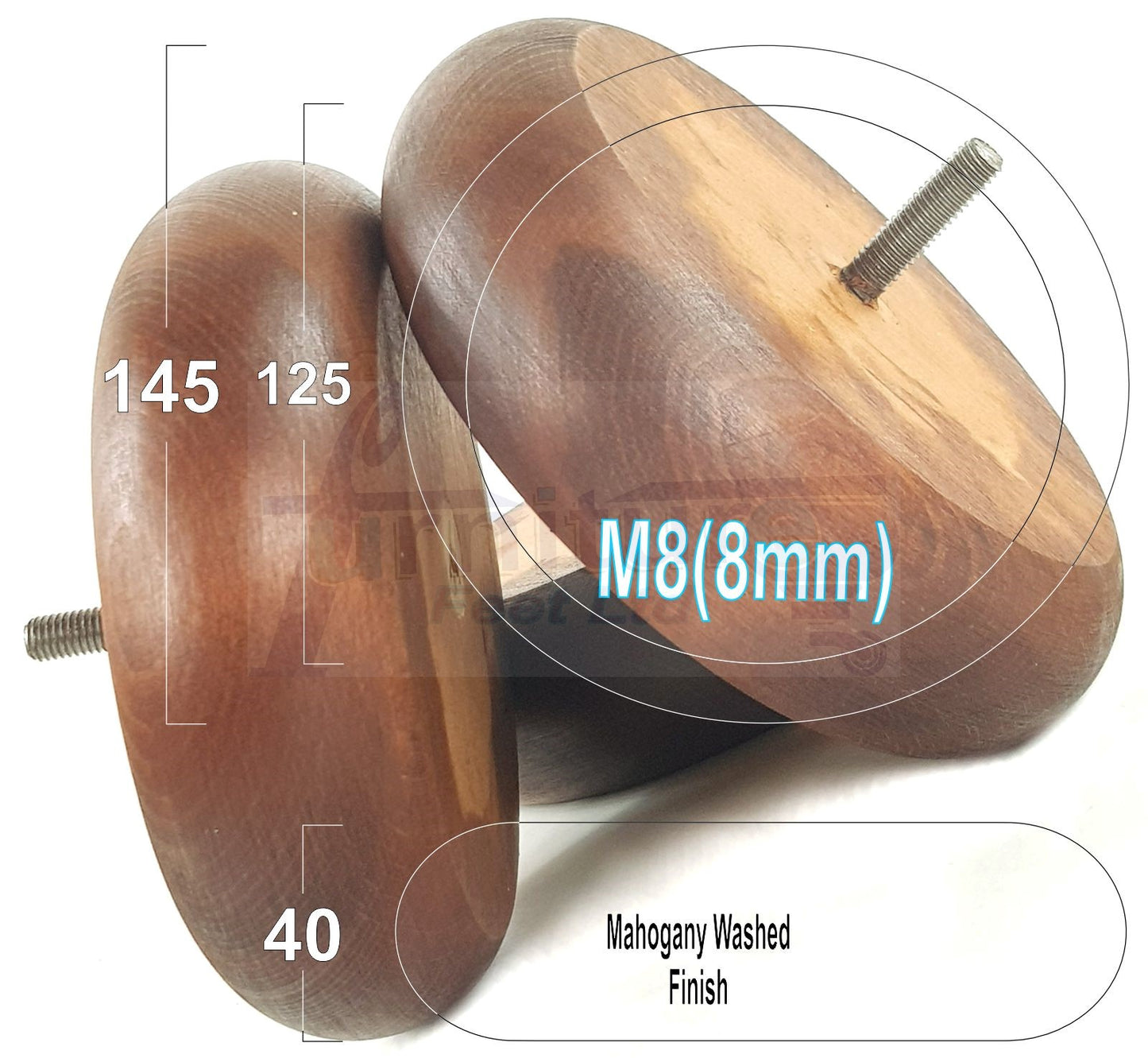 Set Of 4 Turned Wood Furniture Legs Chair Sofa Bed Replacement Bun Feet 40mm High