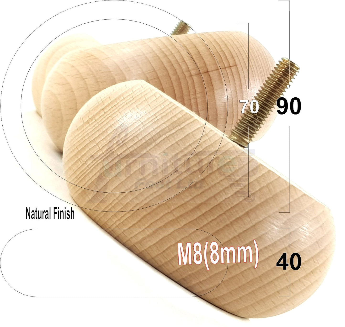 4 Solid Wood Furniture Bun Feet Replacement Legs 40mm High For Chairs Stools Sofa's Beds Settee and Cabinets M8 Multiple Colours