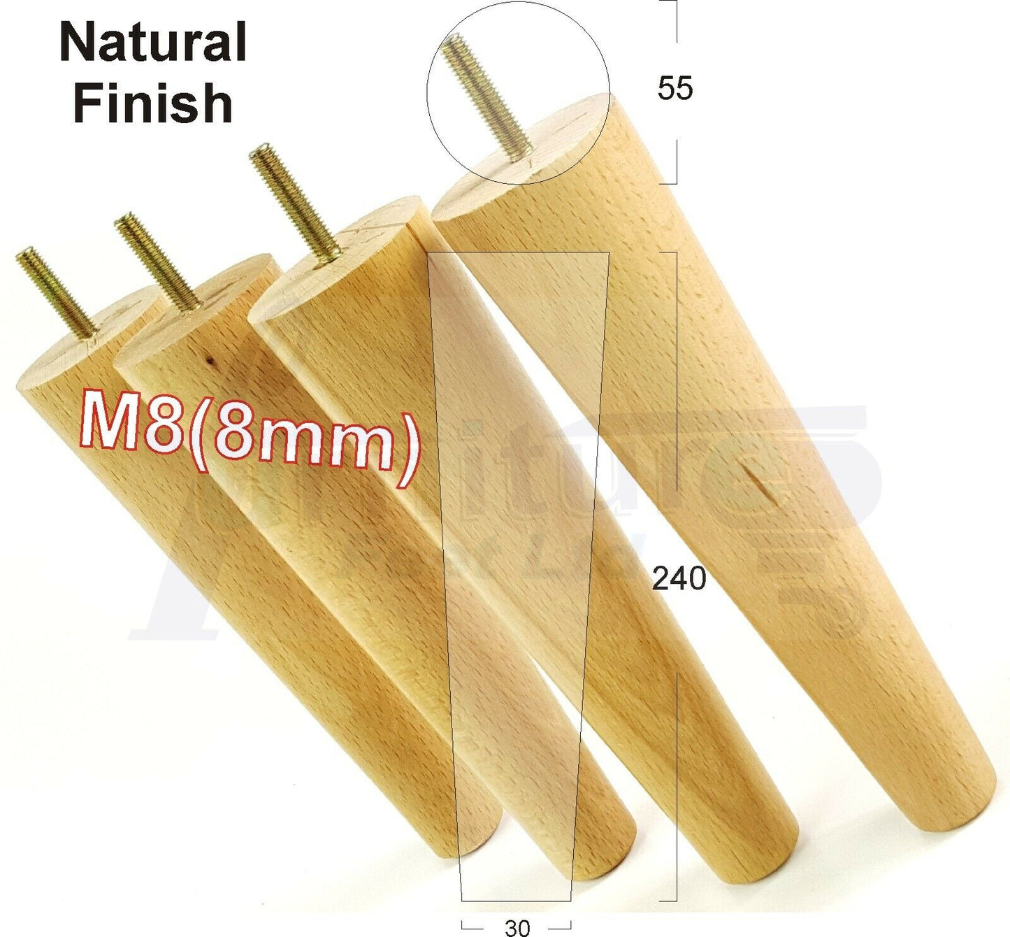 4 Retro Wood Replacement Furniture Chair Legs M8 Footstool Settee Sofa Feet 240mm High