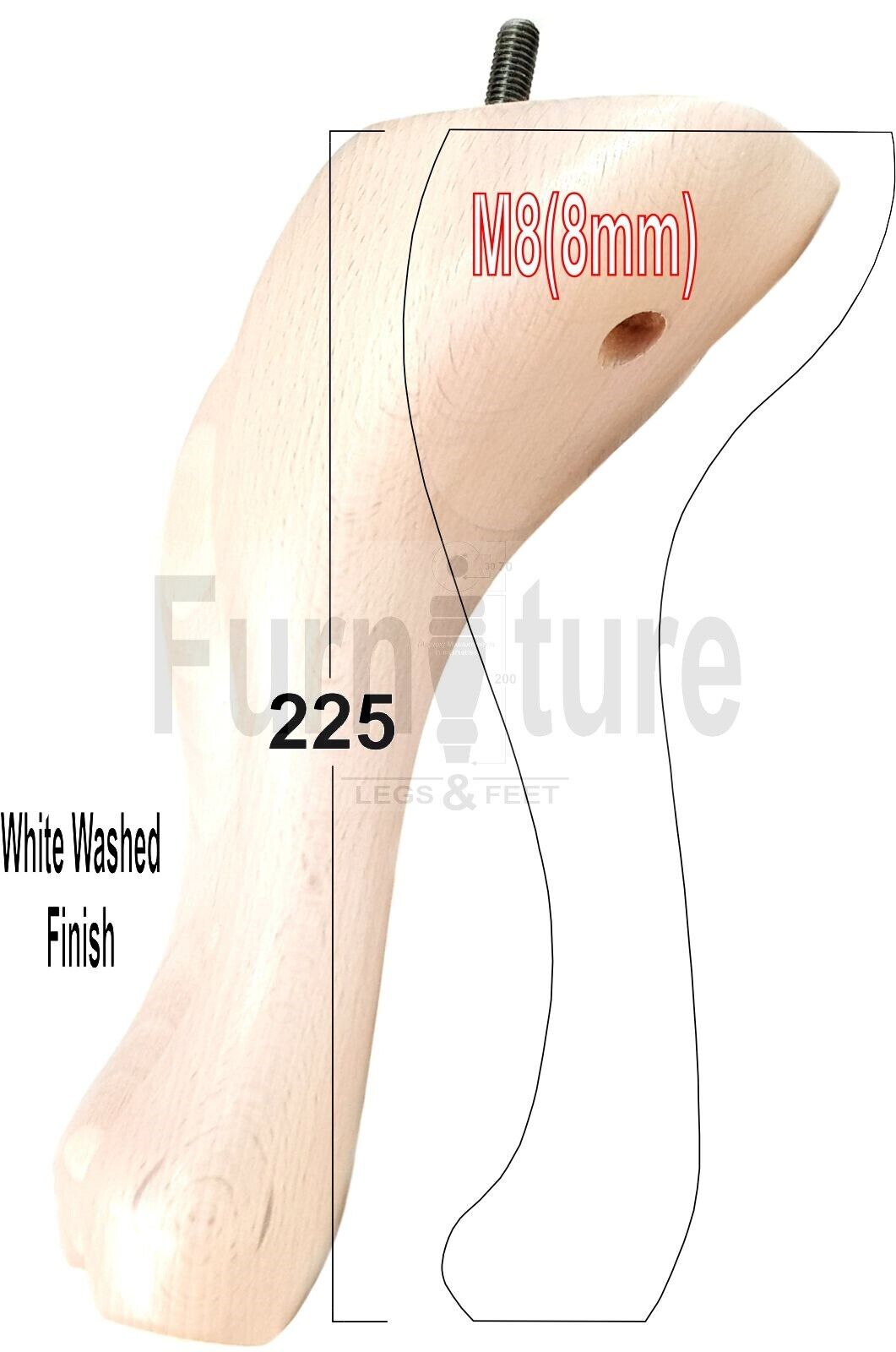 4x Solid Wood Furniture Feet 225mm High Vintage Queen Anne Replacement Legs M8 8 Inches