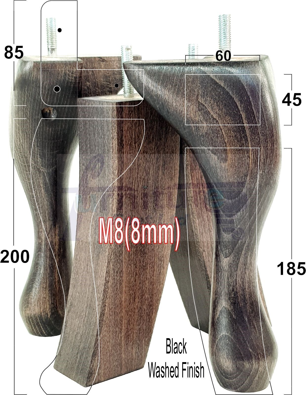 2x Vintage Queen Anne Replacement Furniture Legs & 2x Curved Back Feet 200mm High 8mm Thread