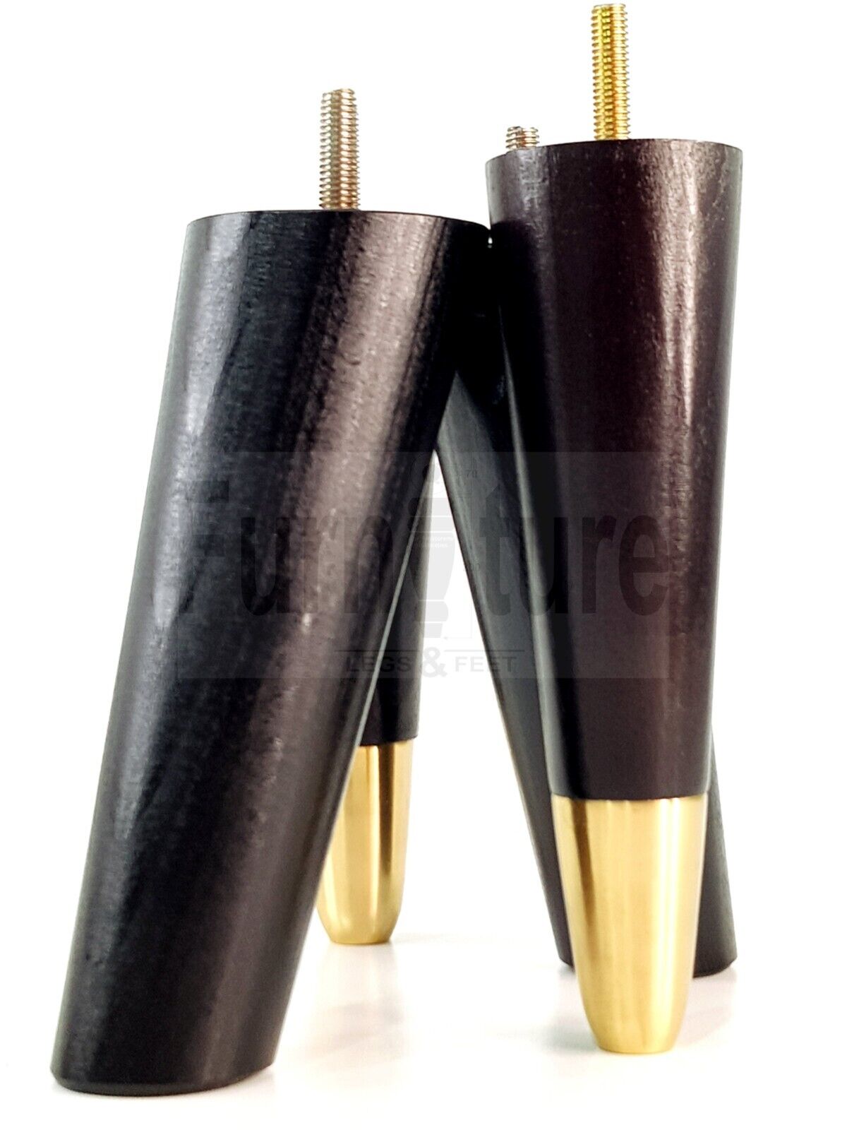 4x Wood Furniture Feet 2 With Brass Slipper Cup M8 Chair Sofa Settee Legs 170mm