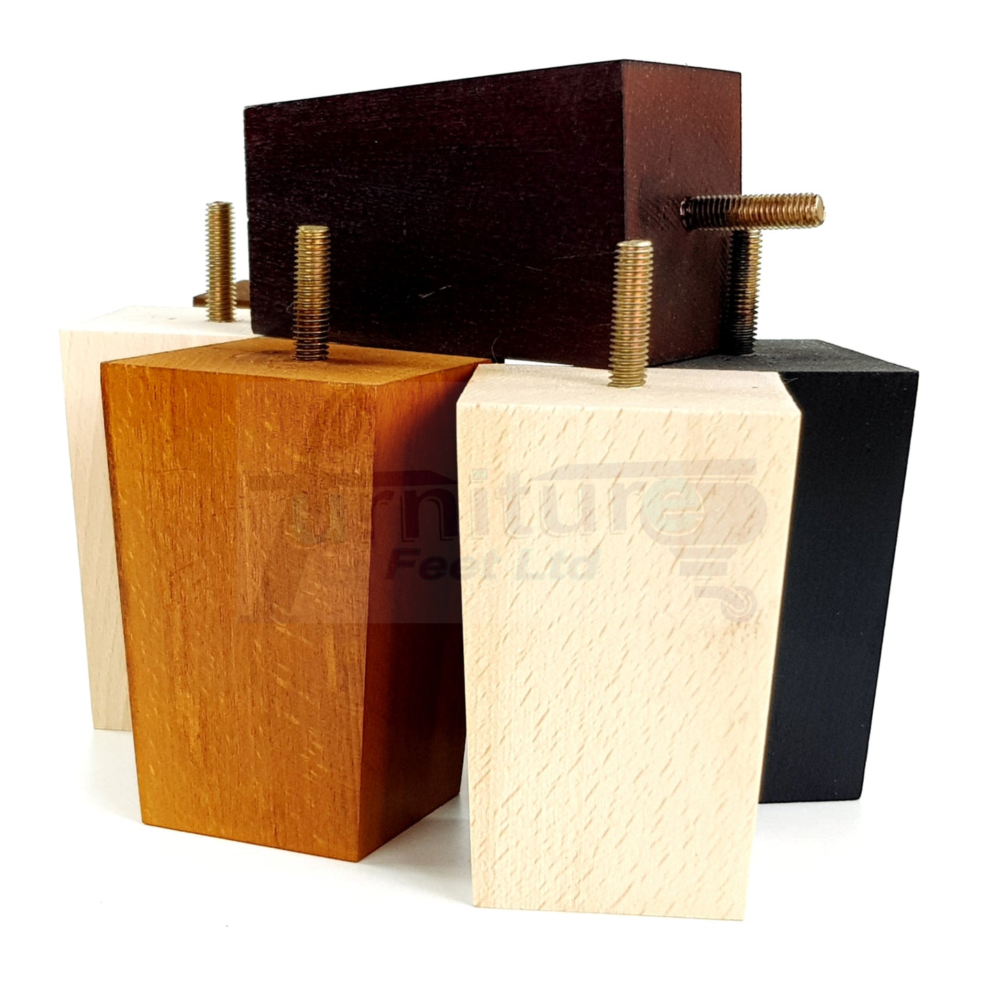 Solid Wood Furniture Feet Square Replacement Block Tapered Legs 100mm High M8 Set of 4 Sofa Chairs Stools Cabinets Beds