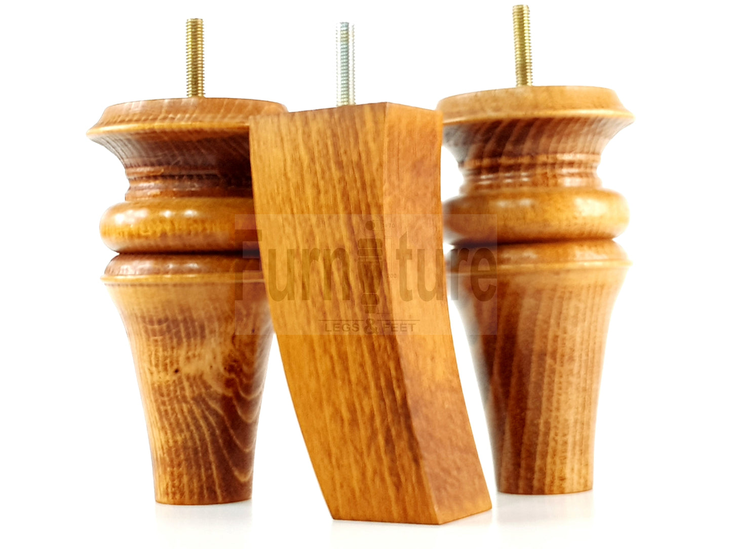 2x Turned & 2x Curved Back Wooden Feet Replacement Furniture Legs 150mm M8(8mm)
