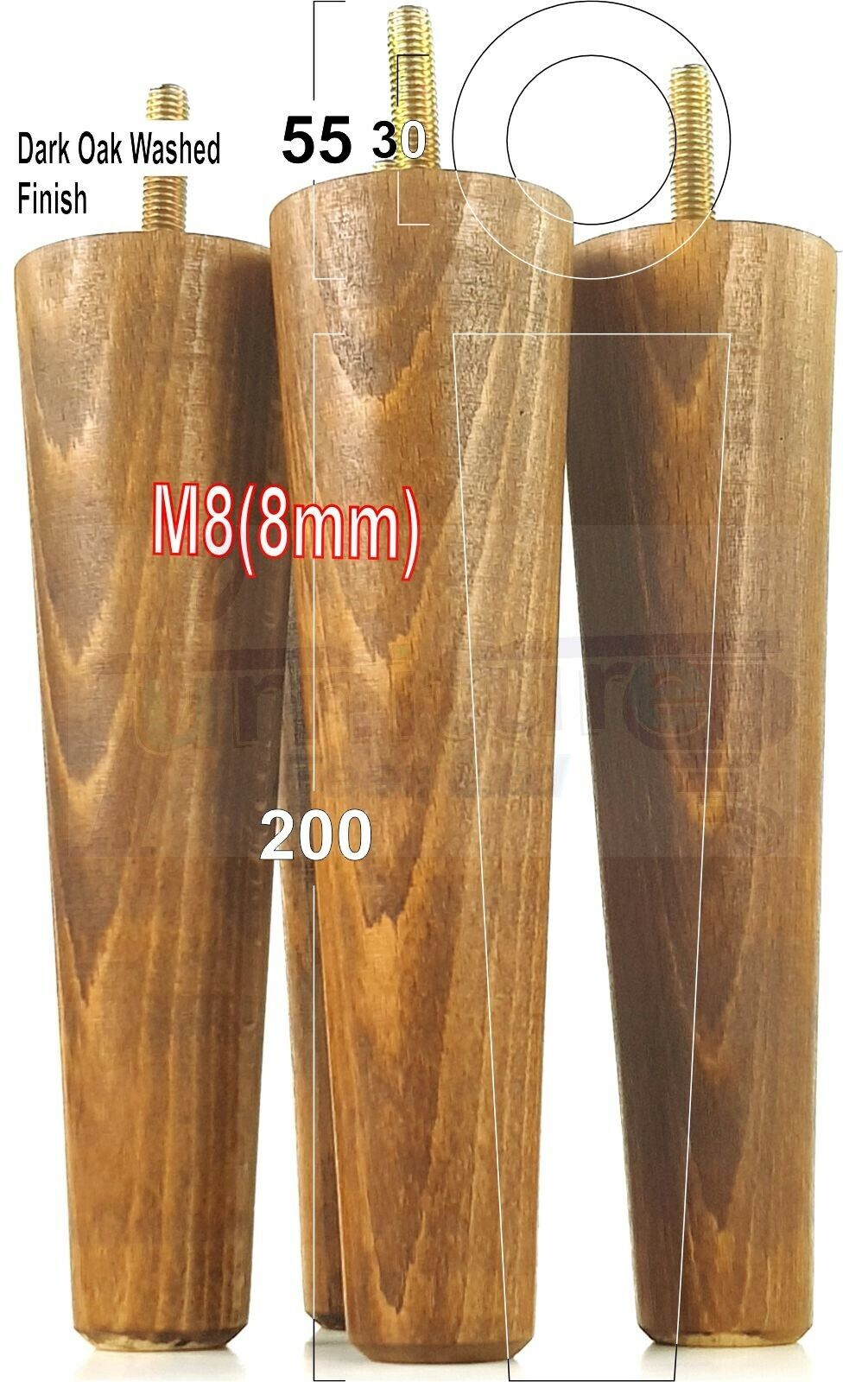 4 Retro Turned Wood Replacement Furniture Chair Legs M8 Footstool Settee Sofa Feet 200mm High