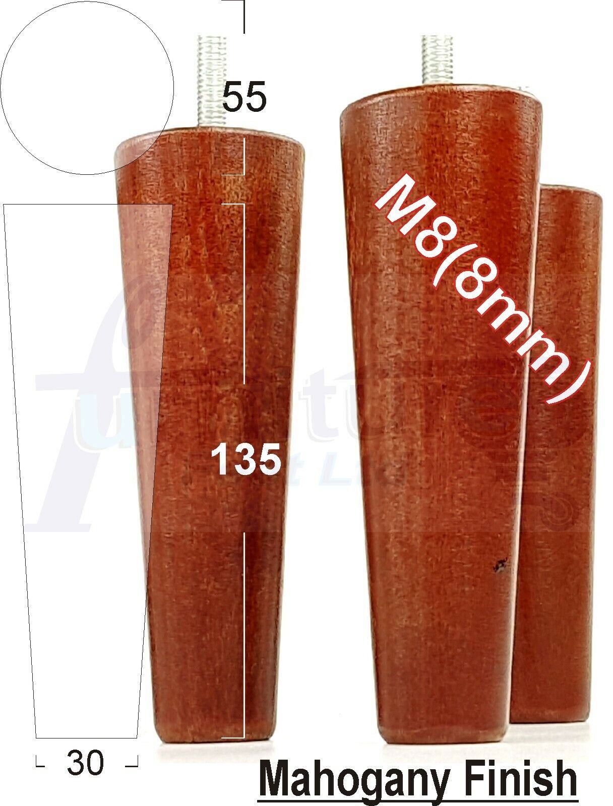 4 Solid Wood Replacement Furniture Chair Legs M8 Settee Sofa Feet 135mm High