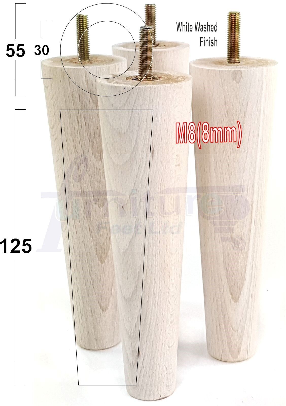 4 Solid Retro Wood Replacement Turned Furniture Chair Legs M8 Settee Sofa Feet 125mm High