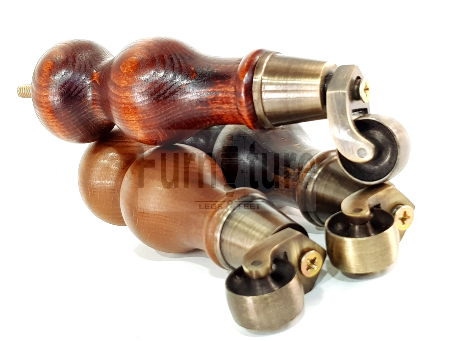 Set Of 4 Turned Wood Furniture Castor Legs Sofa, Settee, Chair Replacement Feet 195mm High 8mm Thread