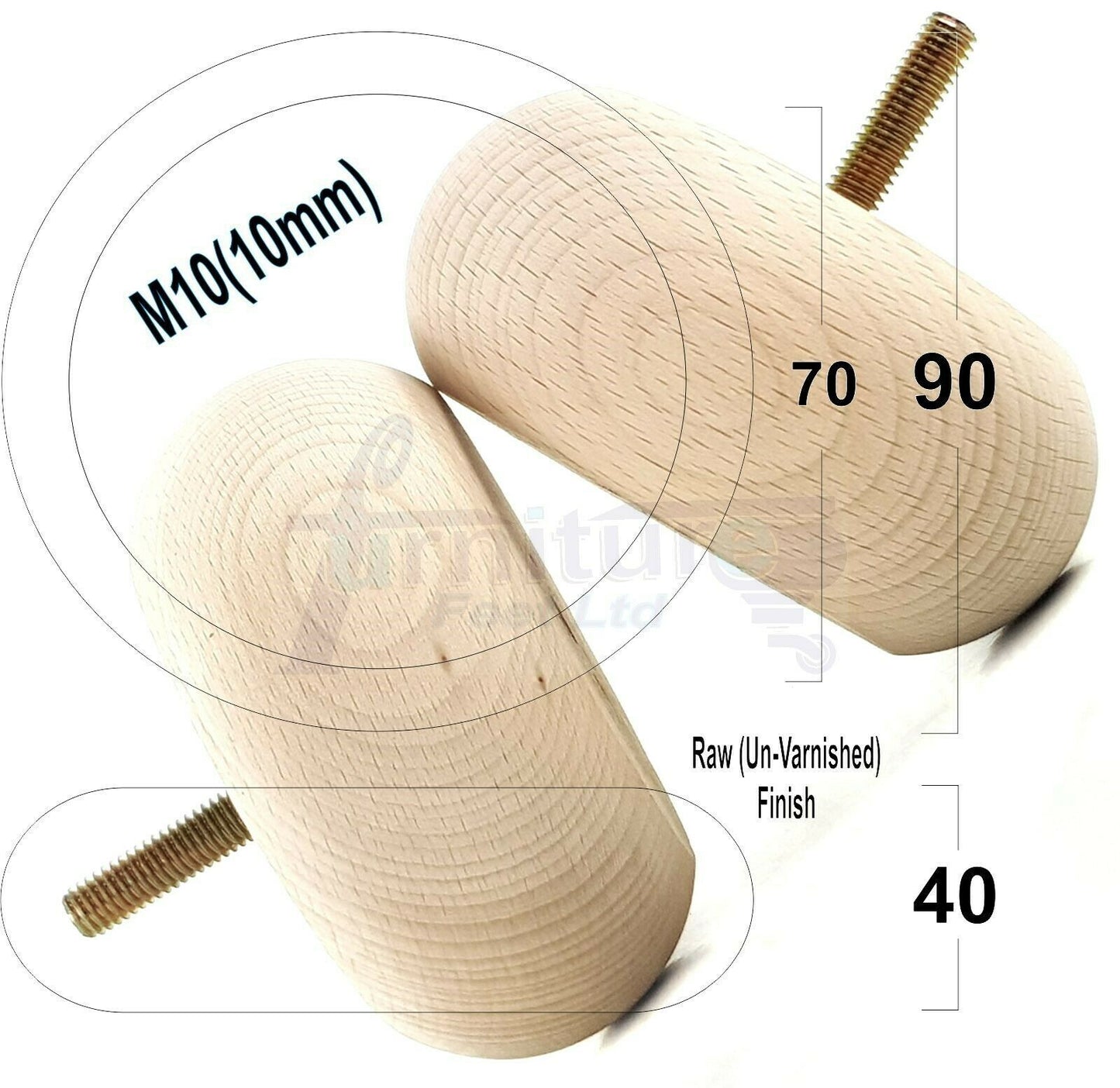 4 Solid Wood Bun Feet Replacement Furniture Legs 40mm High For Chairs Sofa's Beds Settee M10 Thread