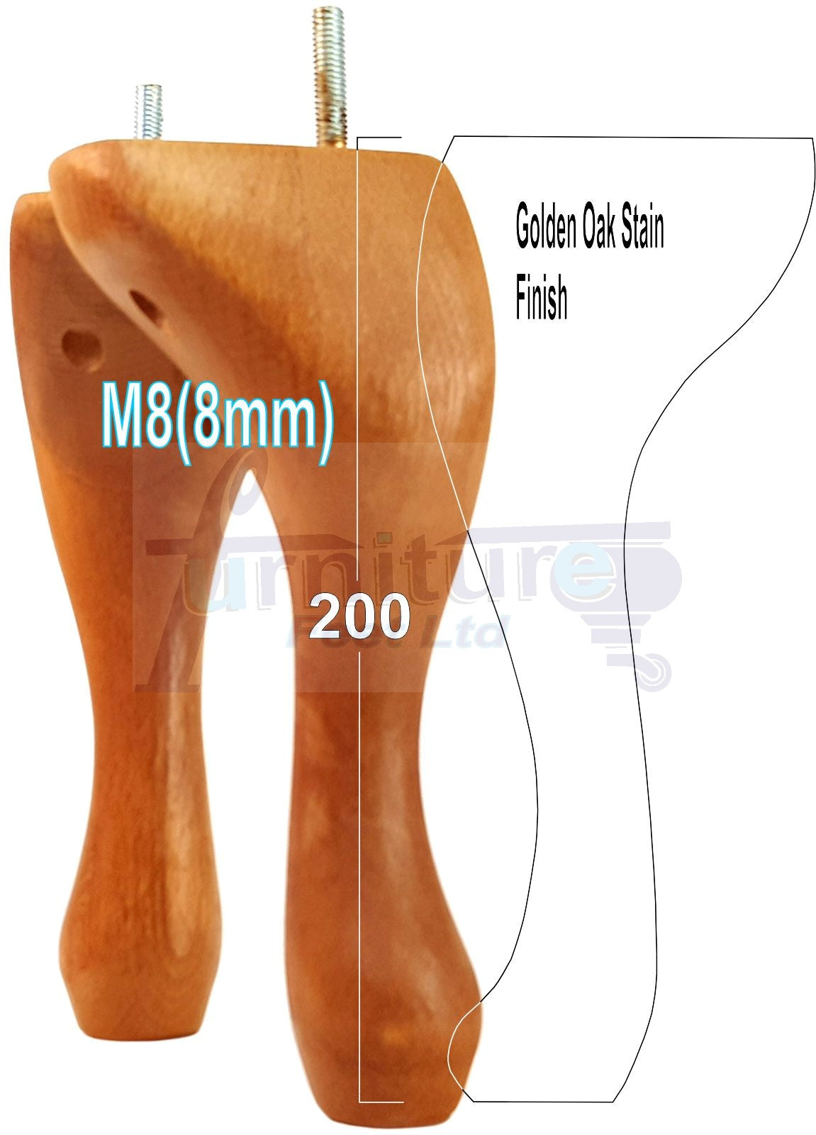 4 Solid Wood Furniture Feet 200mm High Vintage Queen Anne Replacement Legs M8 8 Inches