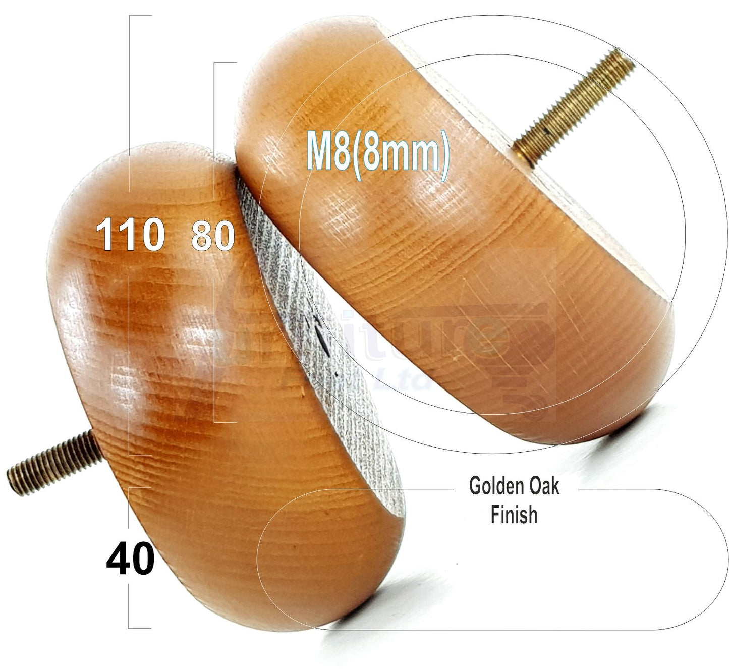 Set Of 4 Turned Wood Furniture Legs Chair Sofa Bed Replacement Bun Feet 40mm High