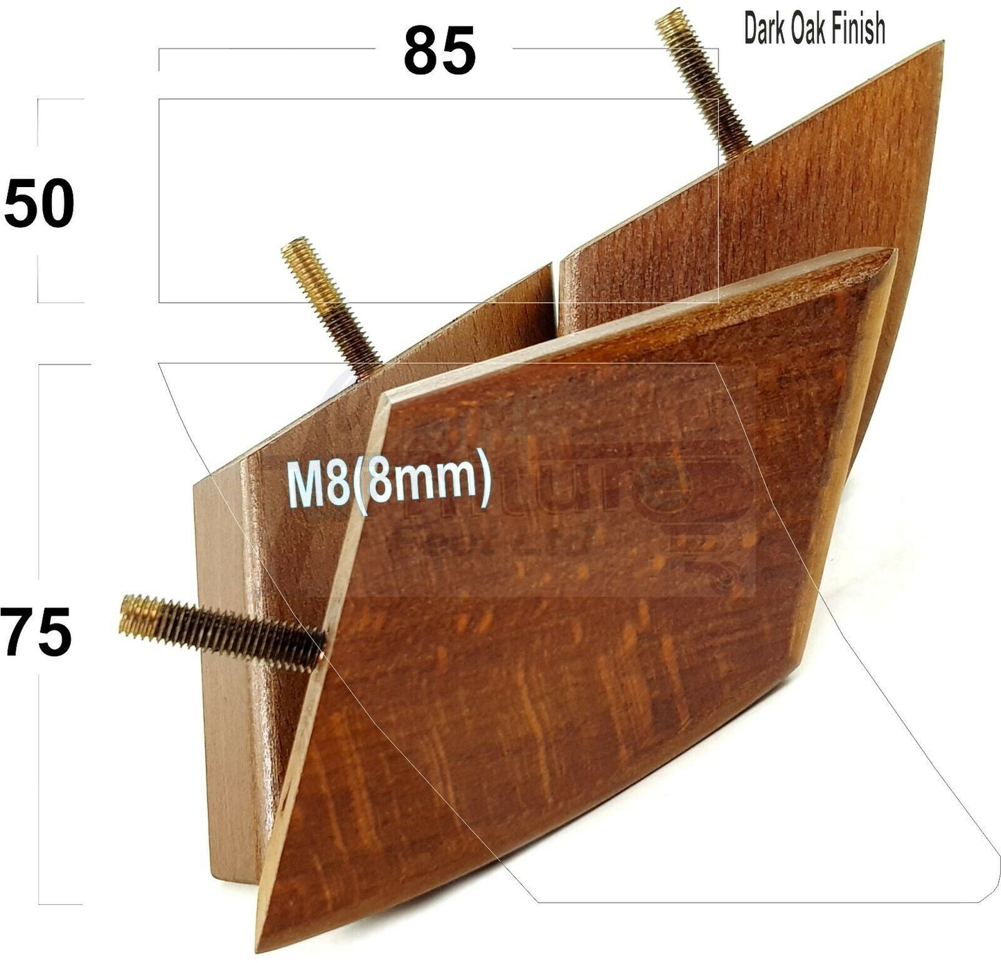 SET OF 4 WOODEN FURNITURE FEET 75mm HIGH REPLACEMENT SOFA LEGS 8mm Thread
